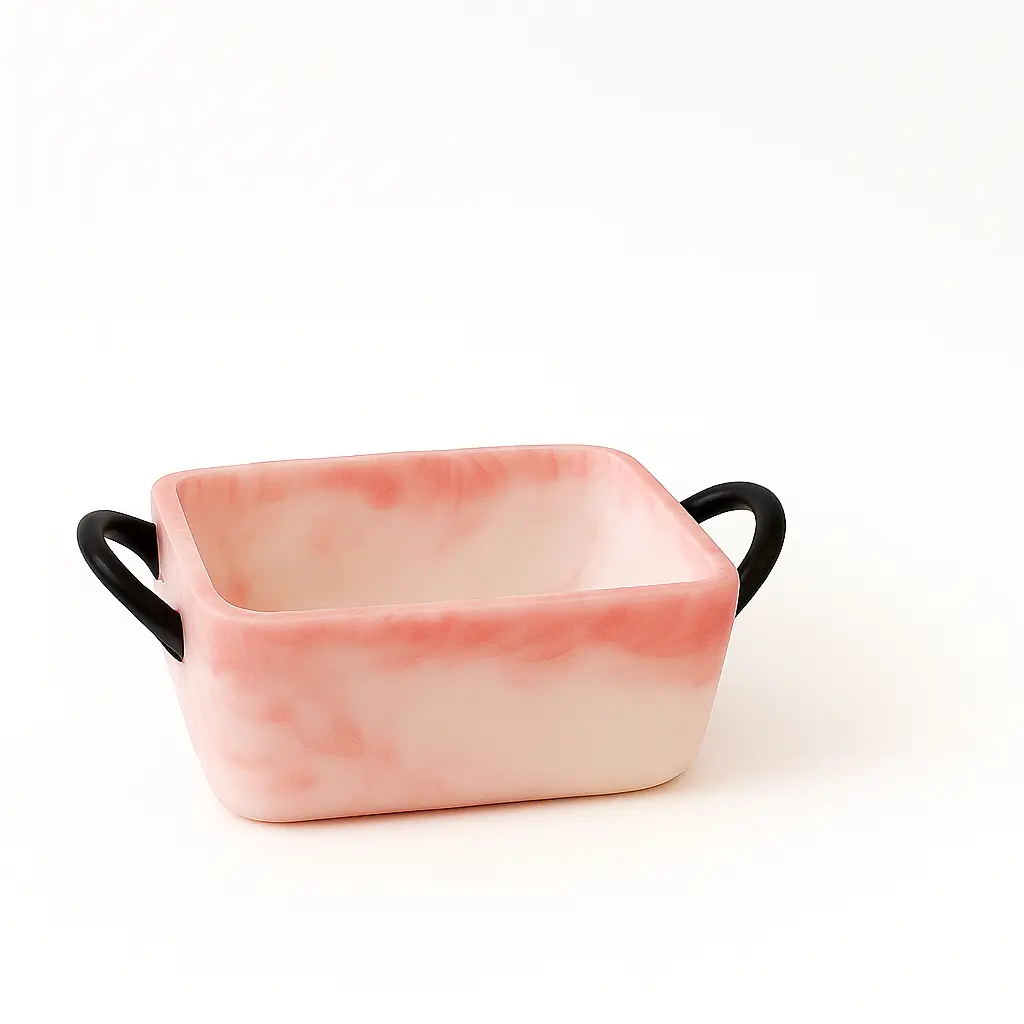 Square Pink Marble Resin Baking Dish with Handles